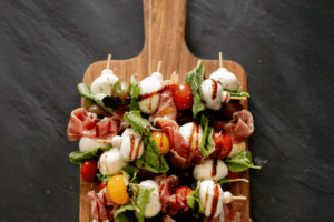 Caprese Skewers and Prosciutto Caprese Skewers